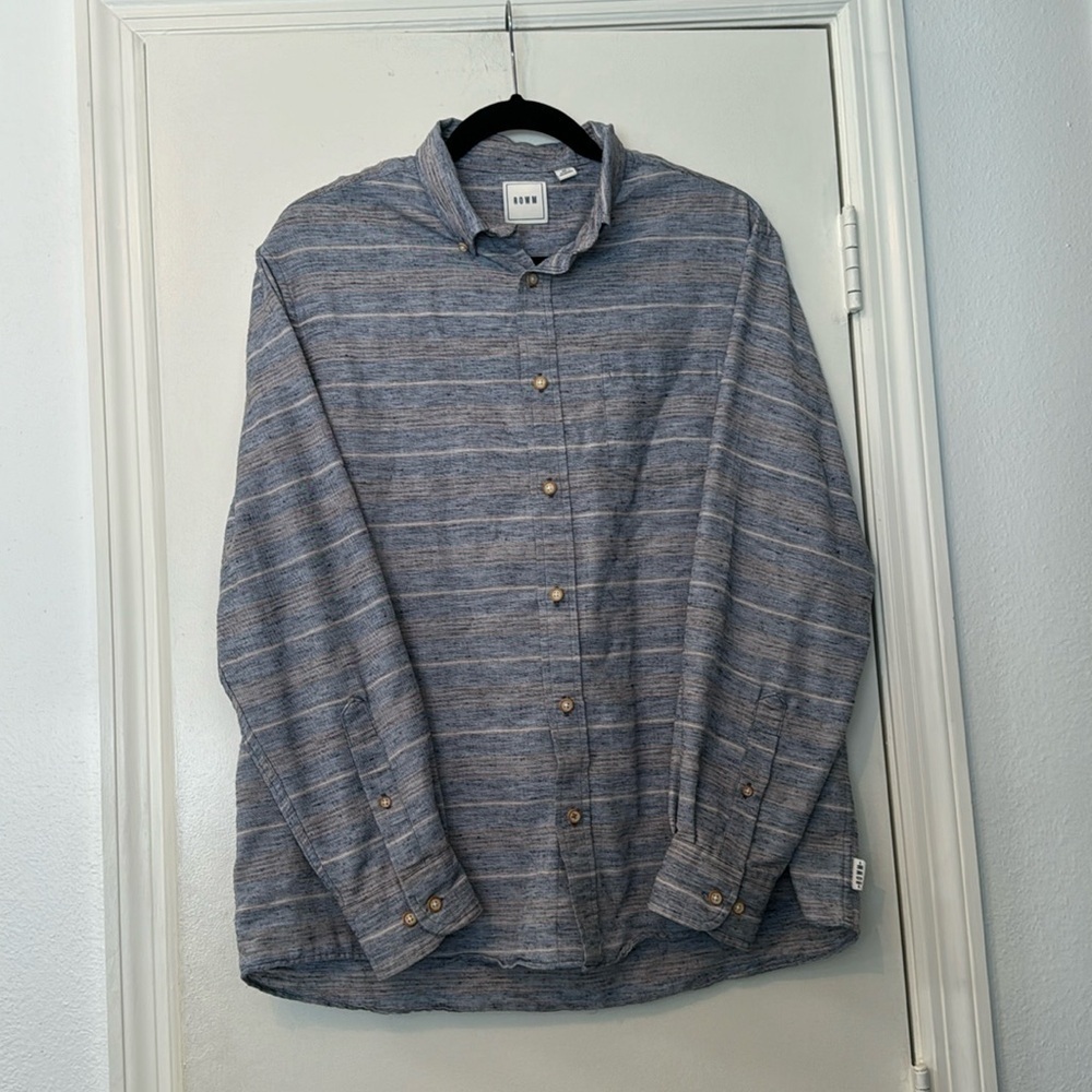 Rowm Men's Striped Cotton Blend Button Down Comfortable Shirt Size M